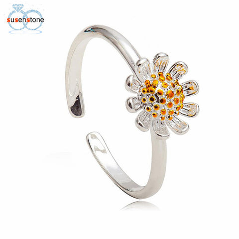SUSENSTONE Newcomers silver rings daisy small open ring for women girl jewelry gift
