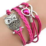 SUSENSTONE Fashion Women sterling-silver-jewelry Lovely Infinity Owl Pearl Friendship Multilayer Charm Leather Bracelets Gift