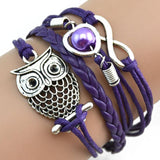 SUSENSTONE Fashion Women sterling-silver-jewelry Lovely Infinity Owl Pearl Friendship Multilayer Charm Leather Bracelets Gift