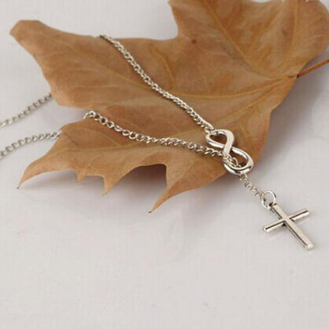 Fashion Casual Personality Infinity Cross Lariat Pendant Necklace Chain